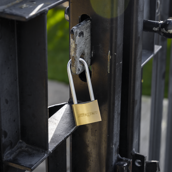Siegen Brass Body Padlock with Brass Cylinder Long Shackle 40mm