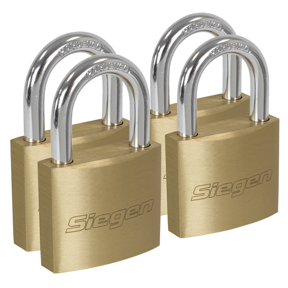 Siegen Brass Body Padlock with Brass Cylinder Keyed Alike - Pack of 4