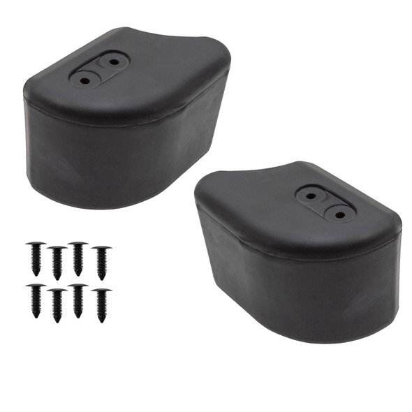 Direct Replacement Front Bumper Rubber Corner End Caps x2 With Clips for Defender, black rubber corner end caps with mounting clips and screws for Defender vehicle bumper repair.