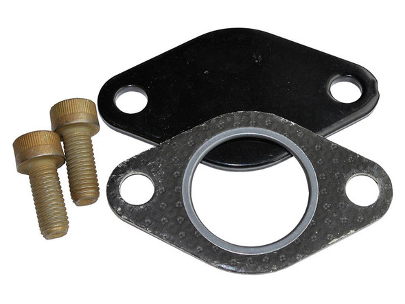 JGS 4X4 EGR Valve Blanking Removal Delete Kit for Defender 300TDi, includes black and metallic grey components with mounting screws.