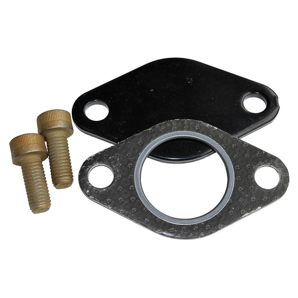 JGS 4X4 EGR Valve Blanking Removal Delete Kit for Defender 300TDi, includes black and metallic grey components with mounting screws.