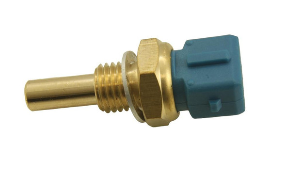 Direct Replacement Coolant Temperature Sensor for Defender, Discovery 1/2, Freelander 1, ERR2081, with brass body and blue electrical connector.