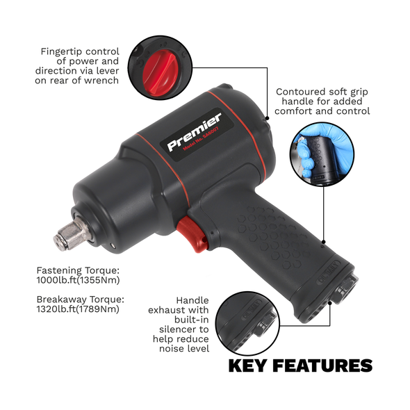 Premier Twin Hammer Composite Air Impact Wrench 1/2"Sq Drive - SA6007
