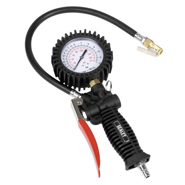 Tyre Inflator with Pressure Gauge and Clip-On Connector