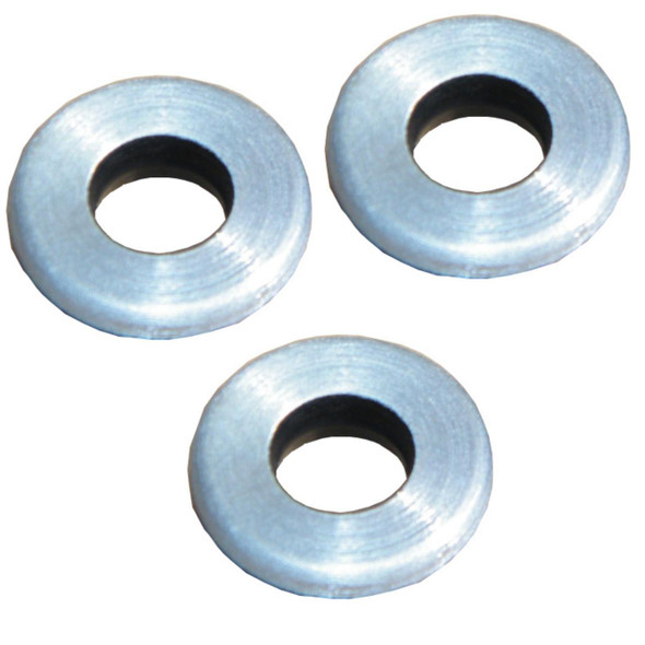 Direct Replacement Rocker Cover Seal Washers X3 for Defender & Discovery 300TDi, close-up of three silver, metallic washers with a central hole.