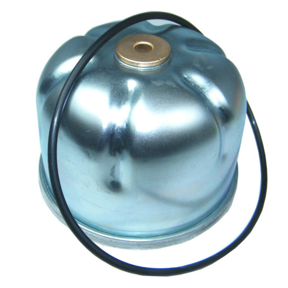Direct Replacement Engine Oil Rotor Filter for Defender & Discovery 2 Td5, shiny metallic engine oil filter with a black rubber hose.