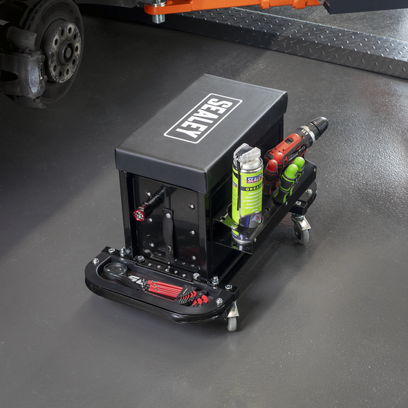 Mechanic's Utility Seat & Toolbox - Black