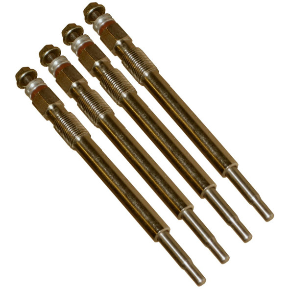Set of 4 Glow Plugs, Direct Replacement Set of 4 Glow Plugs for Defender, Discovery 1 & Range Rover Classic 200Tdi & 300Tdi (1989-1998), black and silver ignition components for diesel engine ignition system.