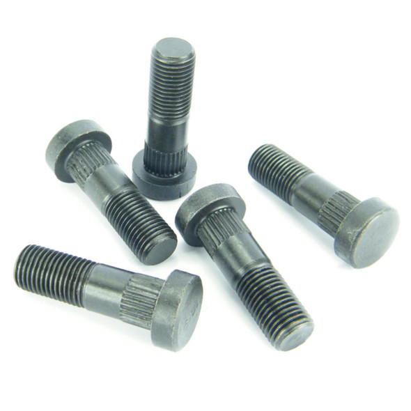 Direct Replacement Wheel Nut Stud x5 for Discovery 2 & Range Rover P38, set of five black wheel lug studs with threaded shafts.
