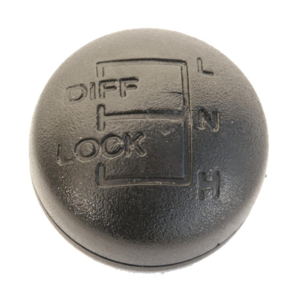 Direct Replacement Diff Lock Gear Stick Knob Transfer Gearbox for Defender, black round gear shift knob with engraved transfer case shift pattern and lock indicator.