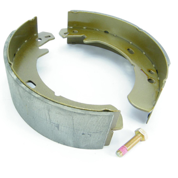 Direct Replacement Handbrake Brake Shoes for Discovery 1 & 2, Range Rover P38, with brake shoes and bolt.