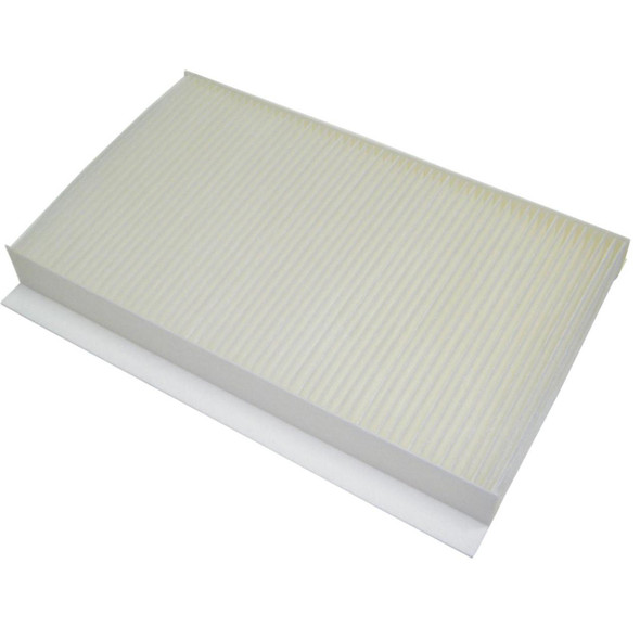 Direct Replacement Pollen Filter for Discovery 3/4 & Range Rover Sport, rectangular cabin air filter with pleated white material and foam edging.