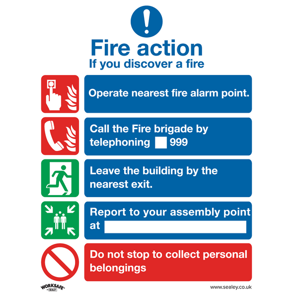Worksafe® Fire Action Without Lift Safety Sign - Rigid Plastic