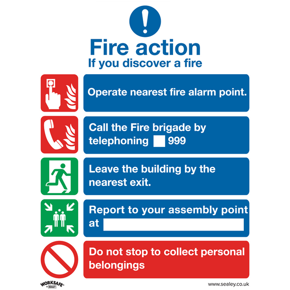 Worksafe® Fire Action Without Lift Safety Sign - Self-Adhesive Vinyl