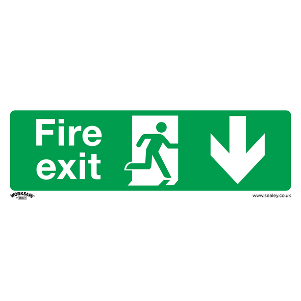 Worksafe® Fire Exit (Down) Safety Sign, Rigid Plastic - Pack of 10