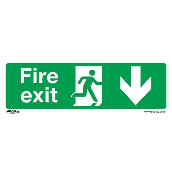 Worksafe® Fire Exit (Down) Safety Sign, Self-Adhesive Vinyl - Pack of 10
