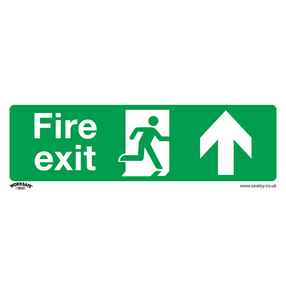 Worksafe® Fire Exit (Up) Safety Sign, Self-Adhesive Vinyl - Pack of 10