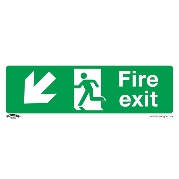 Worksafe® Fire Exit (Down Left) Safety Sign, Self-Adhesive Vinyl - Pack of 10
