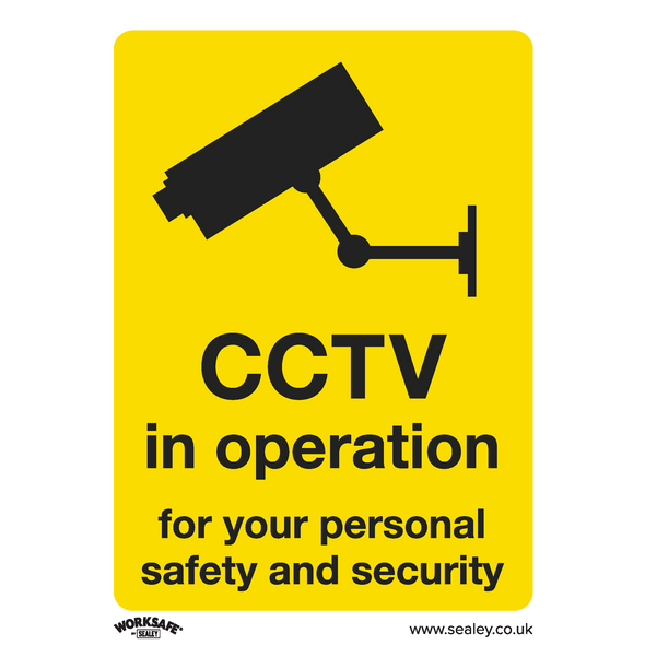 Worksafe® CCTV Safety Sign, Self-Adhesive Vinyl - Pack of 10
