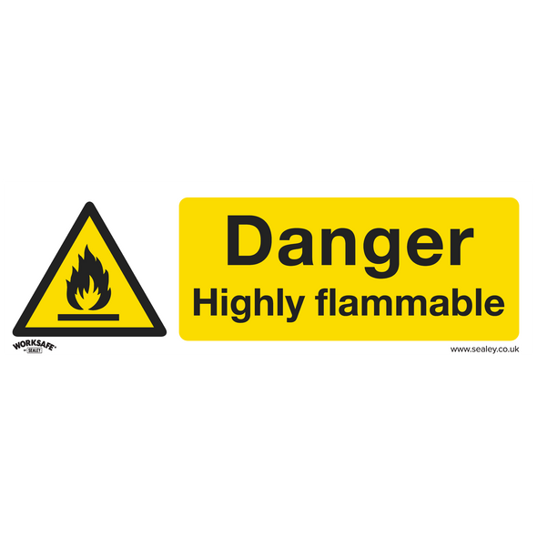 Worksafe® Danger Highly Flammable Safety Sign, Self-Adhesive Vinyl - Pack of 10