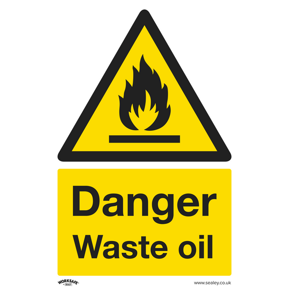 Worksafe® Danger Waste Oil Safety Sign, Rigid Plastic - Pack of 10