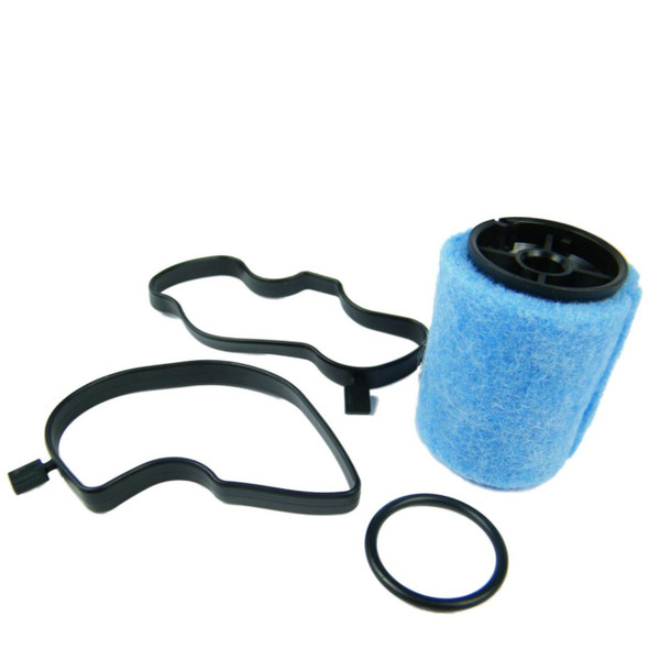 Product: Rover 75 MG ZT CDTi Crank Case Breather Filter, blue cylindrical filter with black plastic end caps and rubber gaskets, designed for BMW M47 engine.
