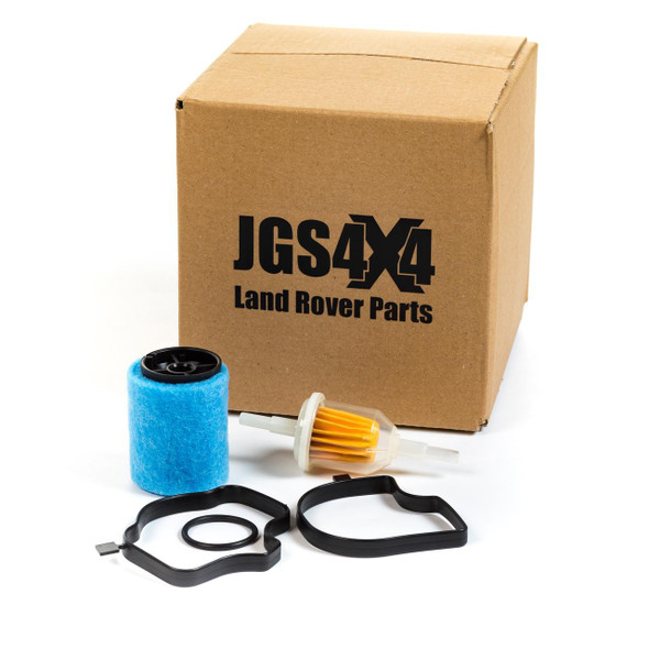 Direct Replacement Crank Case Breather & Turbo Vent Filter, auto parts for Rover, MG, BMW including crankcase breather filter, turbo vent filter, gaskets, and oil filter in a cardboard box.