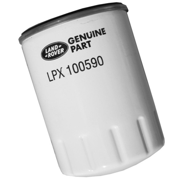 Genuine Land Rover Engine Oil Filter Genuine Land Rover Parts for Discovery 2 & Defender Td5, white engine oil filter with black text and logo.