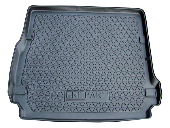 Britpart Premium Semi-Rigid Loadspace Boot Liner for Discovery 3, black rubber cargo mat with textured surface and branded logo. Britpart Premium Semi-Rigid Loadspace Boot Liner for Discovery 3, black rubber cargo mat with textured surface and branded logo.