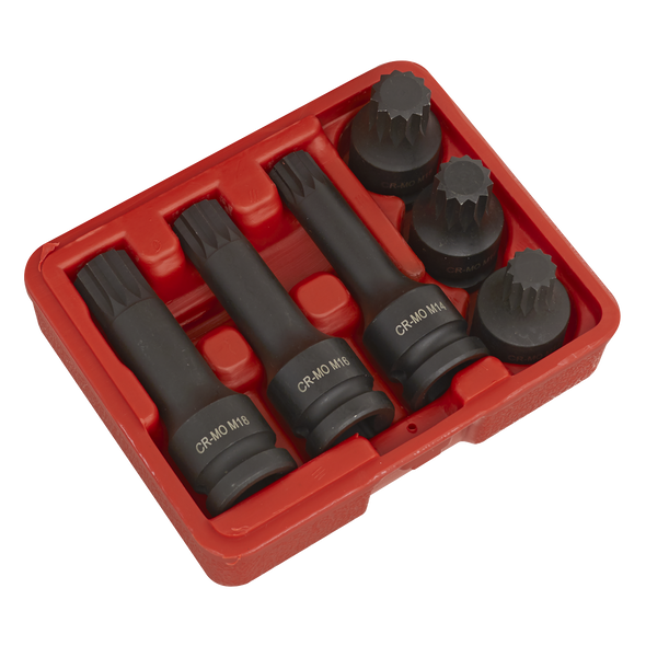 Impact Spline Socket Bit Set 1/2"Sq Drive 6pc