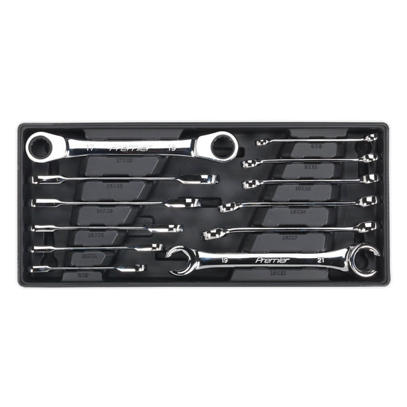 Premier Flare Nut & Ratchet Ring Spanner Set with Tool Tray 12pc