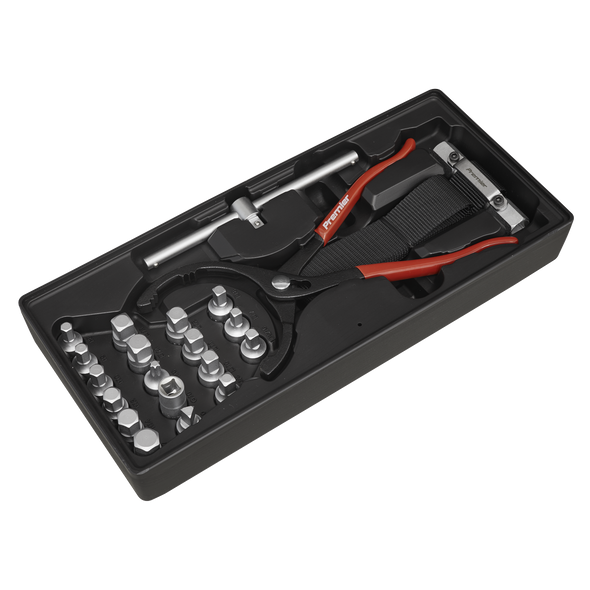 Premier Oil Filter Wrench, Pliers & Drain Key Set with Tool Tray 21pc