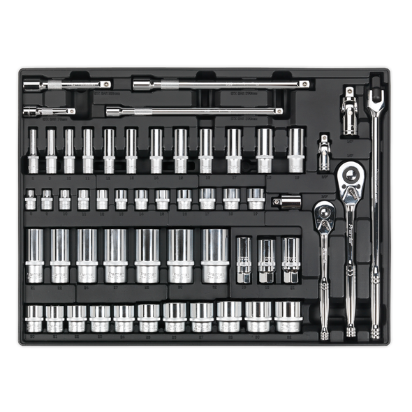 Premier Socket Set with Tool Tray 3/8" & 1/2"Sq Drive 55pc