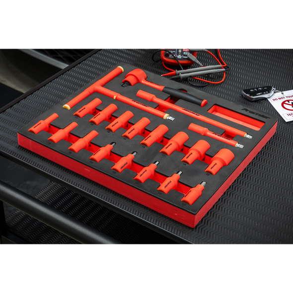 Premier Insulated Socket Set with Tool Tray 3/8"Sq Drive 20pc - VDE Approved