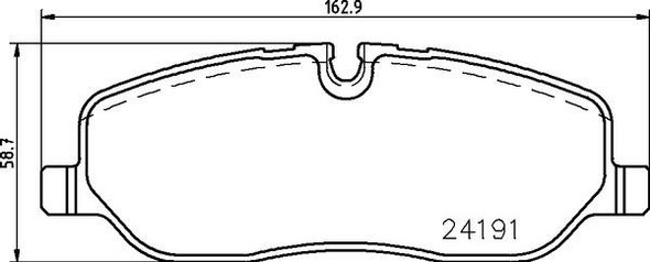 Mintex Front Brake Pad Set for Discovery 3 2.7 TDV6, technical drawing of the brake pad showing dimensions and design features.