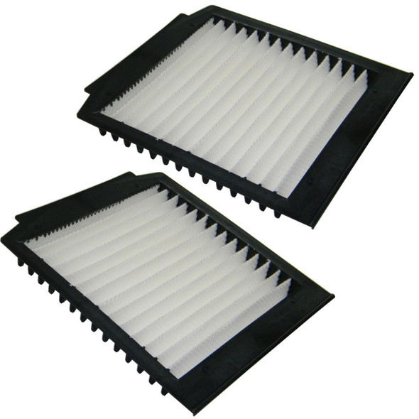 Direct Replacement Cabin Pollen Filter x2 for Range Rover P38, car cabin air filters with black frame and white pleated filter media.