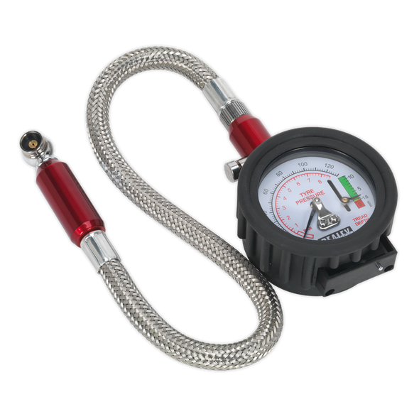 Tyre Pressure Gauge & Tyre Tread Depth Gauge with Flexible Hose 0-8bar(0-120psi)