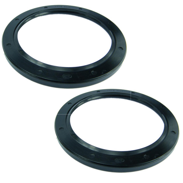 Product: Direct Replacement Swivel Housing Oil Seal 9mm x 2, image showing a set of two black rubber oil seals for defender and discovery models.