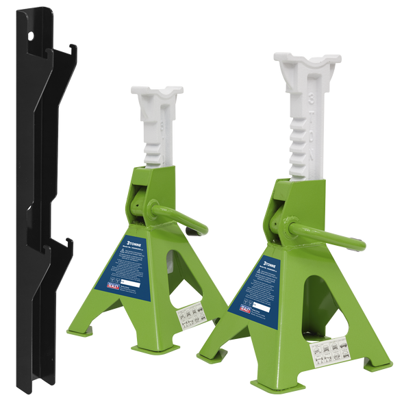 Axle Stand & Axle Stand Storage Rack Combo 3 Tonne - Hi-Vis Green