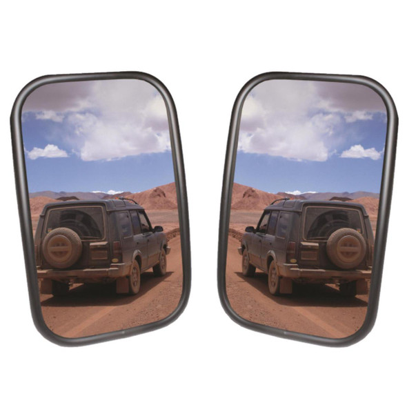 Direct Replacement Pair of High-Quality Replacement Wing Mirrors for Defender, side view of off-road vehicle in a desert landscape.
