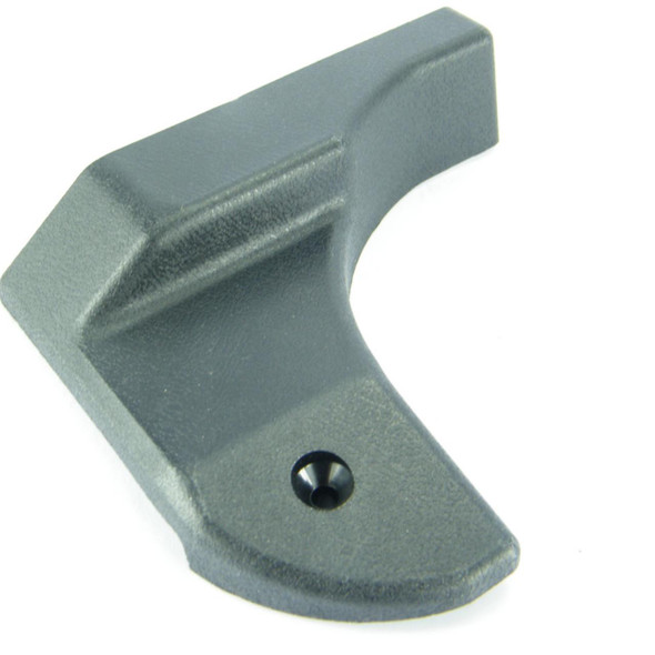 Direct Replacement Door Check Strap Cover Trim Right Hand for Defender, close-up view of the gray door check strap cover with textured surface and screw hole.