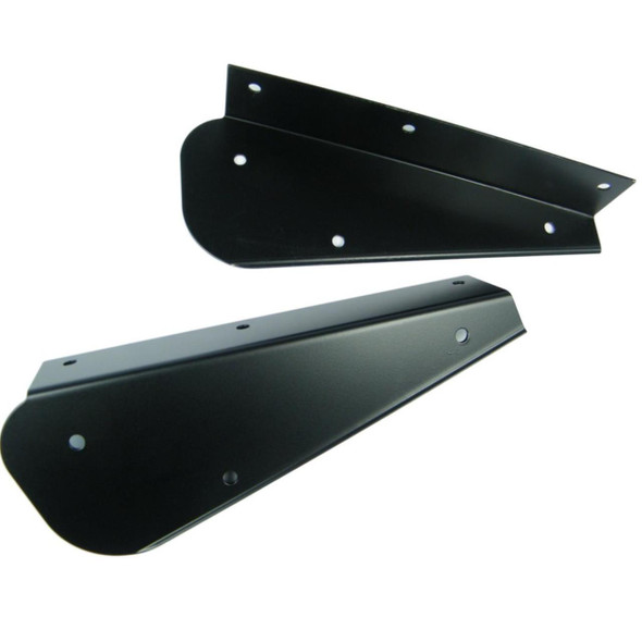 Direct Replacement Pair of Rear Mud Flap Brackets for Defender 90, black metal brackets designed for easy installation on 1986-2016 Land Rover Defender 90 models.