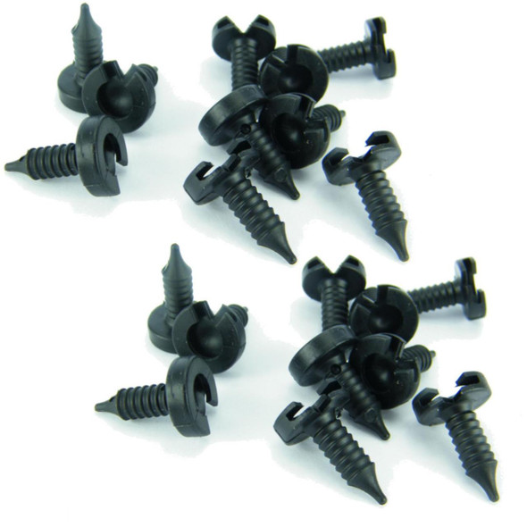 Product: Direct Replacement Interior Door Card Trim Fixing Stud X10 for Discovery 1, image showing a set of black plastic fixing studs with spiral shanks and clips.