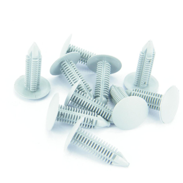 Direct Replacement Roof Lining Trim Fastener Clip Grey, a collection of grey plastic fastener clips for Range Rover P38 roof lining trim, designed for secure attachment and easy installation.