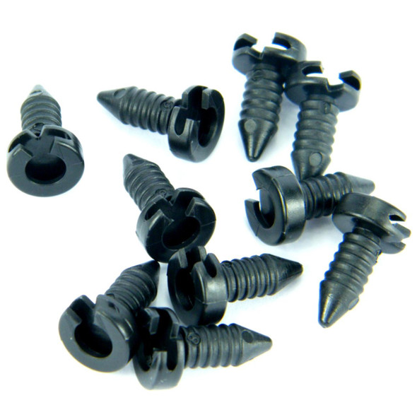 Direct Replacement Door Panel Trim Card Fir Tree Fastener x10 for Defender, set of ten black plastic fasteners for vehicle door trim panel installation.