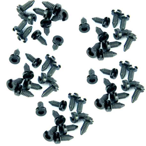 Direct Replacement Door Panel Trim Card Fir Tree Fastener x50 for Defender, black plastic auto trim clips on white background