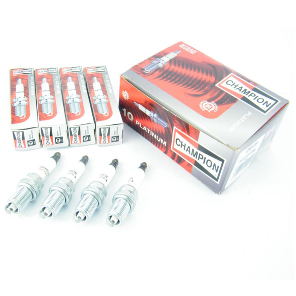 Product: Champion Platinum RC11PYPB4 Spark Plugs, Image of 8 replacement spark plugs and their packaging for Range Rover P38 Discovery V8.