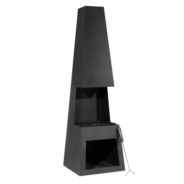 Dellonda Outdoor Chiminea Fireplace Fire Pit Heater Firewood Storage Black Steel