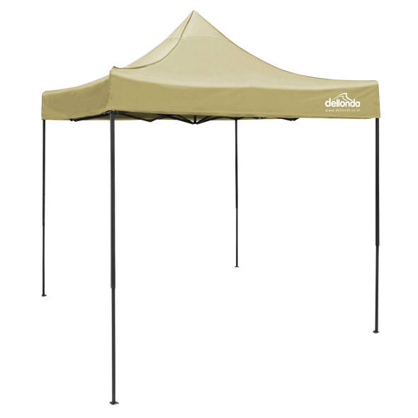 Dellonda Premium 2x2m Pop-Up Gazebo, Heavy Duty, PVC Coated, Water-Resistant Fabric, Supplied with Carry Bag, Rope, Stakes & Weight Bags - Beige Canopy