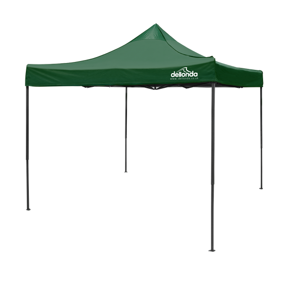 Dellonda Premium 3 x 3m Pop-Up Gazebo, PVC Coated, Water-Resistant Fabric, Supplied with Carry Bag, Rope, Stakes & Weight Bags - Dark Green Canopy